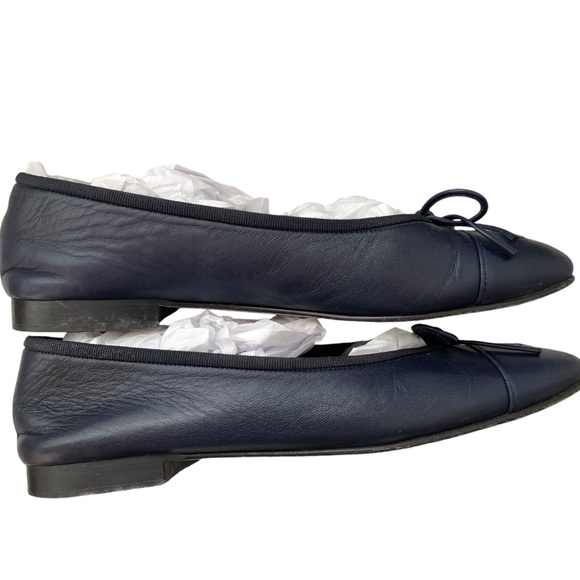 Chanel Navy Blue Leather Ballet Flats Size 37 - Picture 7 of 16